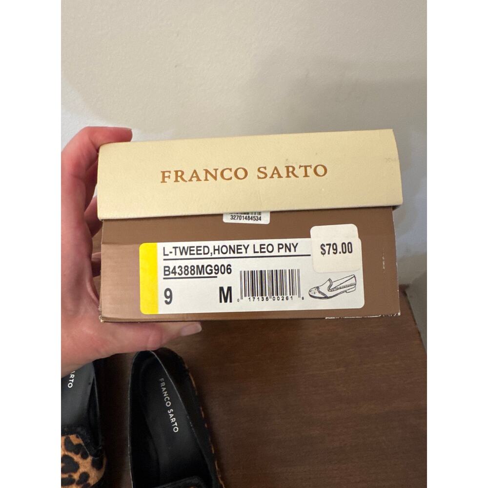 Franco Sarto Size 9 Leather Leopard Print Loafers Black Patent Brogue - Picture 7 of 9
